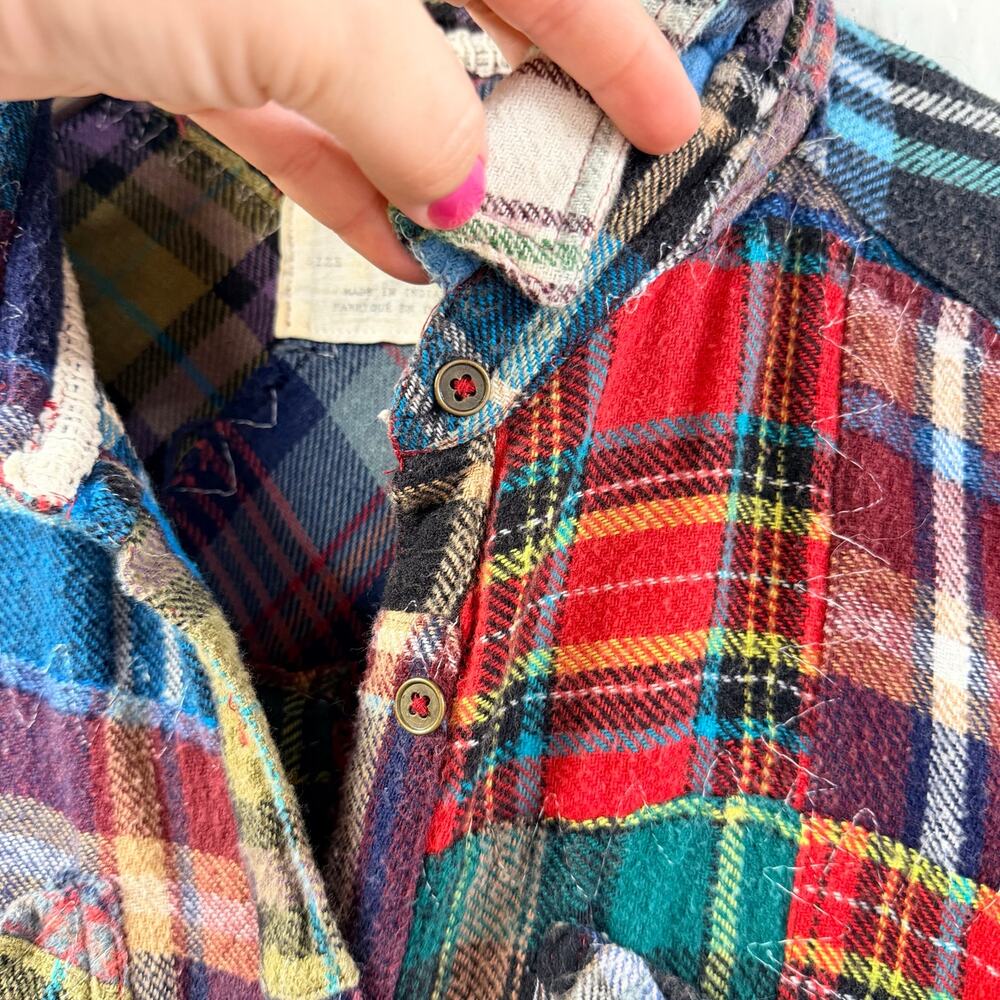 Free People Lost In Plaid Shirt Medium Patchwork Boho Summer Lace - Picture 4 of 10
